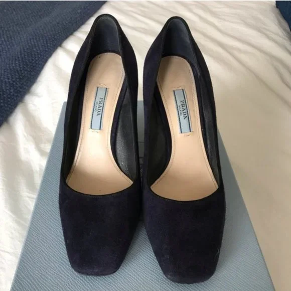 PRADA CALZATURE DONNA BLUE SUEDE PUMPS 35.5 - Picture 1 of 10